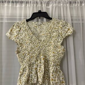 American Eagle Outfitters Cream and Yellow Floral Blouse